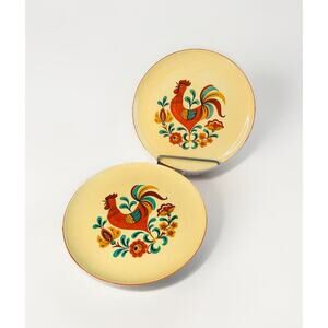 (2) Reveille Rooster Dinner Plates 10 1/4" Taylor Smith & Taylor Vintage Plate
